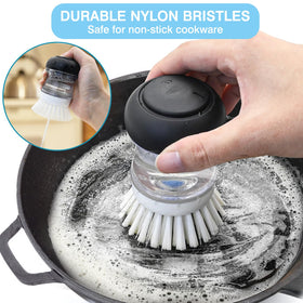 Pamrack refill bristles scrub away residue without scratching non-stick pans.