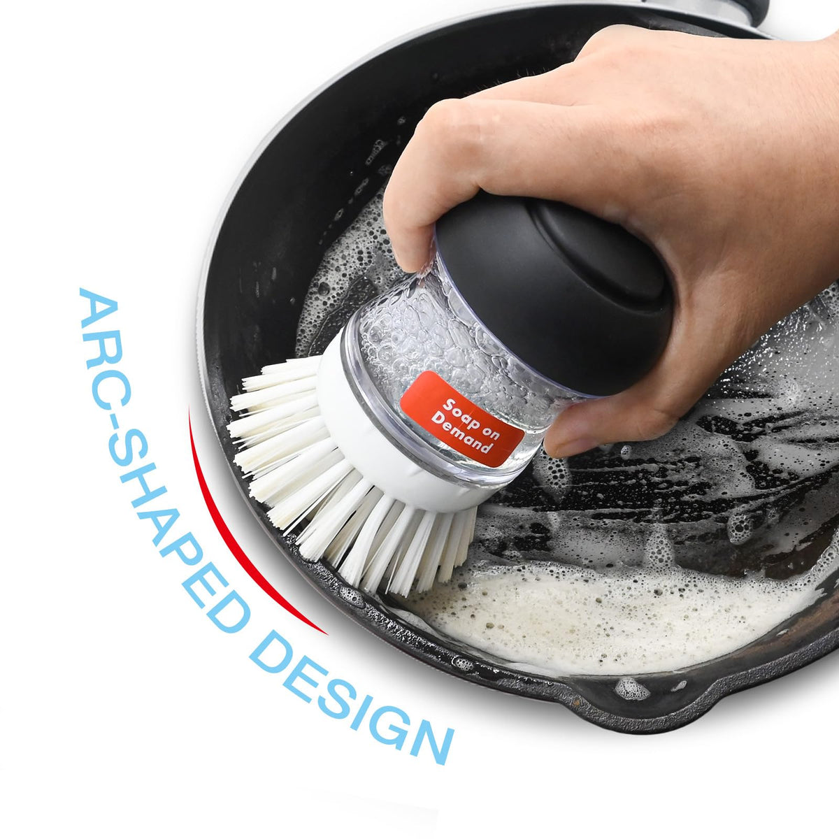 Durable Pamrack bristles remove grime while reducing water and soap splashes.
