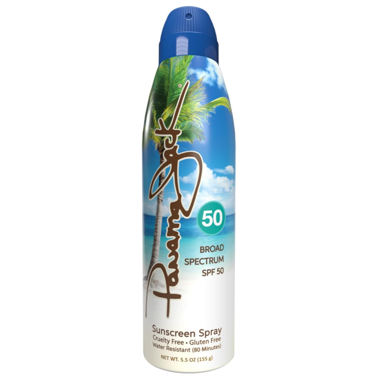 Panama Jack SPF50 spray bottle front for quick outdoor protection.