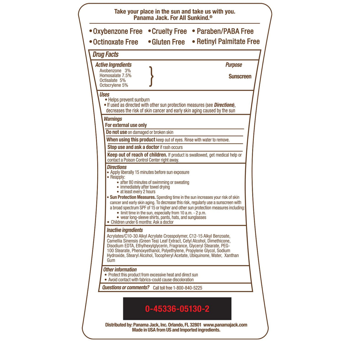 Panama Jack Daily Defense Duo water-resistance label on sunscreen bottle.