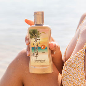 Panama Jack SPF 15 sunscreen lotion bottle with broad spectrum protection