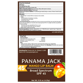 Panama Jack SPF 45 tropical lip balm, fruity scent for outdoor activities.