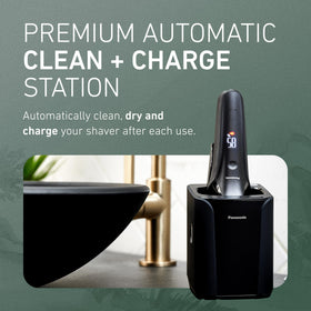 Panasonic ARC6 premium shaver trimming thick stubble with six blades.