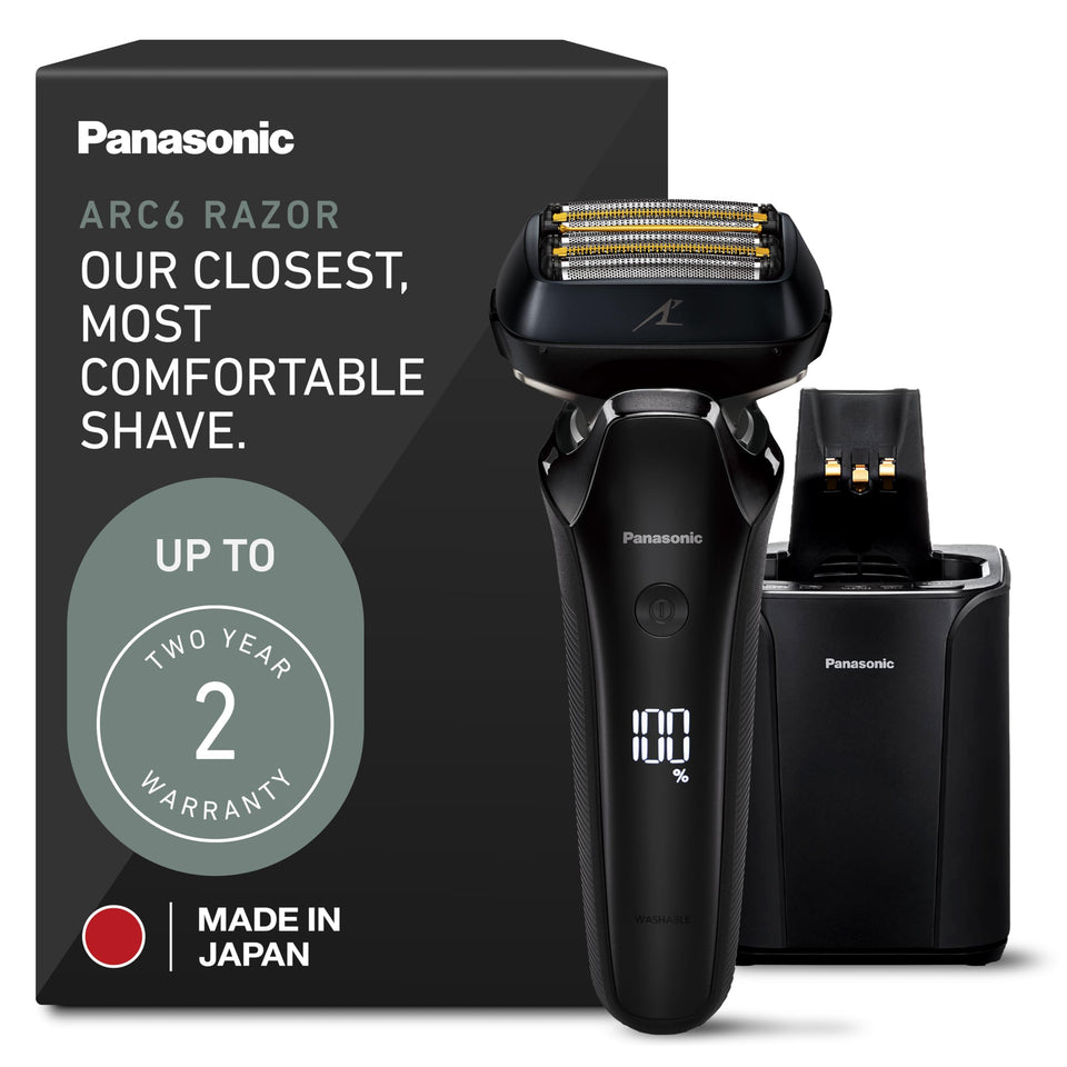 Panasonic ARC6 six-blade head close-up for an ultra-premium daily shave.