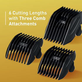 Panasonic ER-GP80 K combs with 3-4, 6-9, 12-15 mm lengths for versatile styling.
