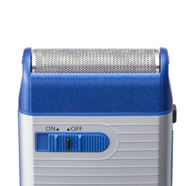 Panasonic ES-RS10-A blue shaver blade close-up highlighting precision feel.