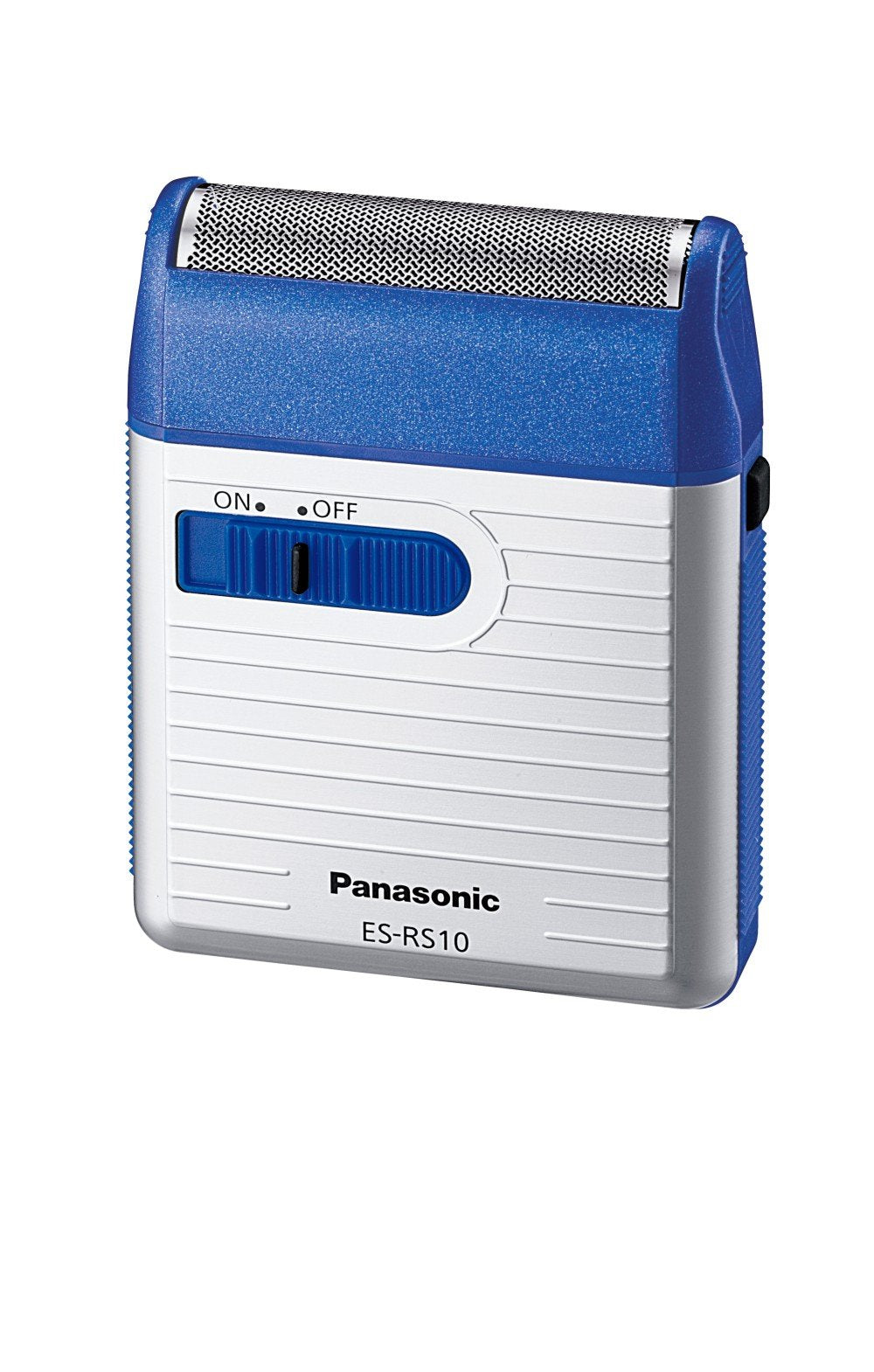 Panasonic ES-RS10-A blue shaver front view for efficient on-the-go grooming.