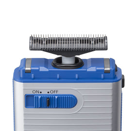Panasonic ES-RS10-A blue shaver handle detail for comfortable grip.