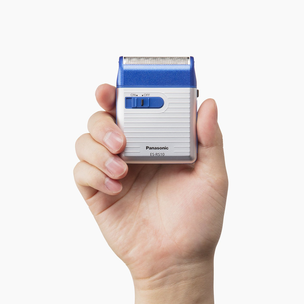 Panasonic ES-RS10-A blue shaver in travel case for easy packing.
