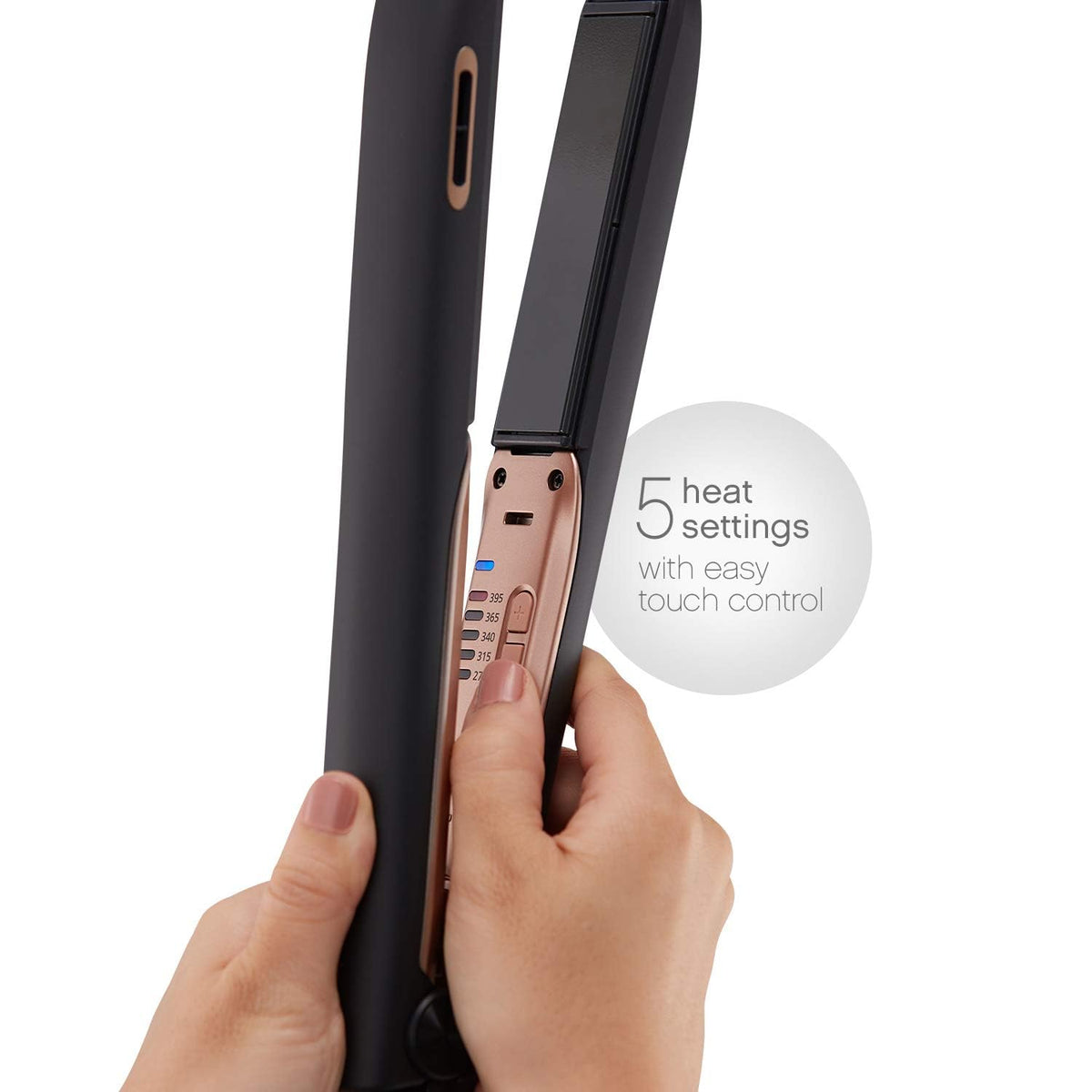 Panasonic Nanoe Flat Iron EH-HS99-K five heat settings for tailored styling.