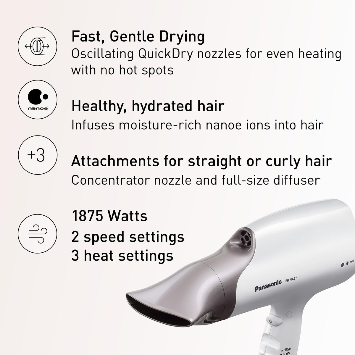 Diffuser attachment on Panasonic Nanoe Salon for hydrated curls