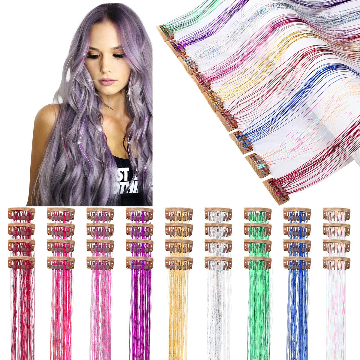 Panelee clip-in hair tinsel in champagne gold adds subtle sparkle for everyday style