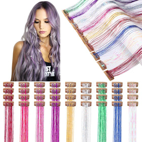 Panelee clip-in hair tinsel in champagne gold adds subtle sparkle for everyday style