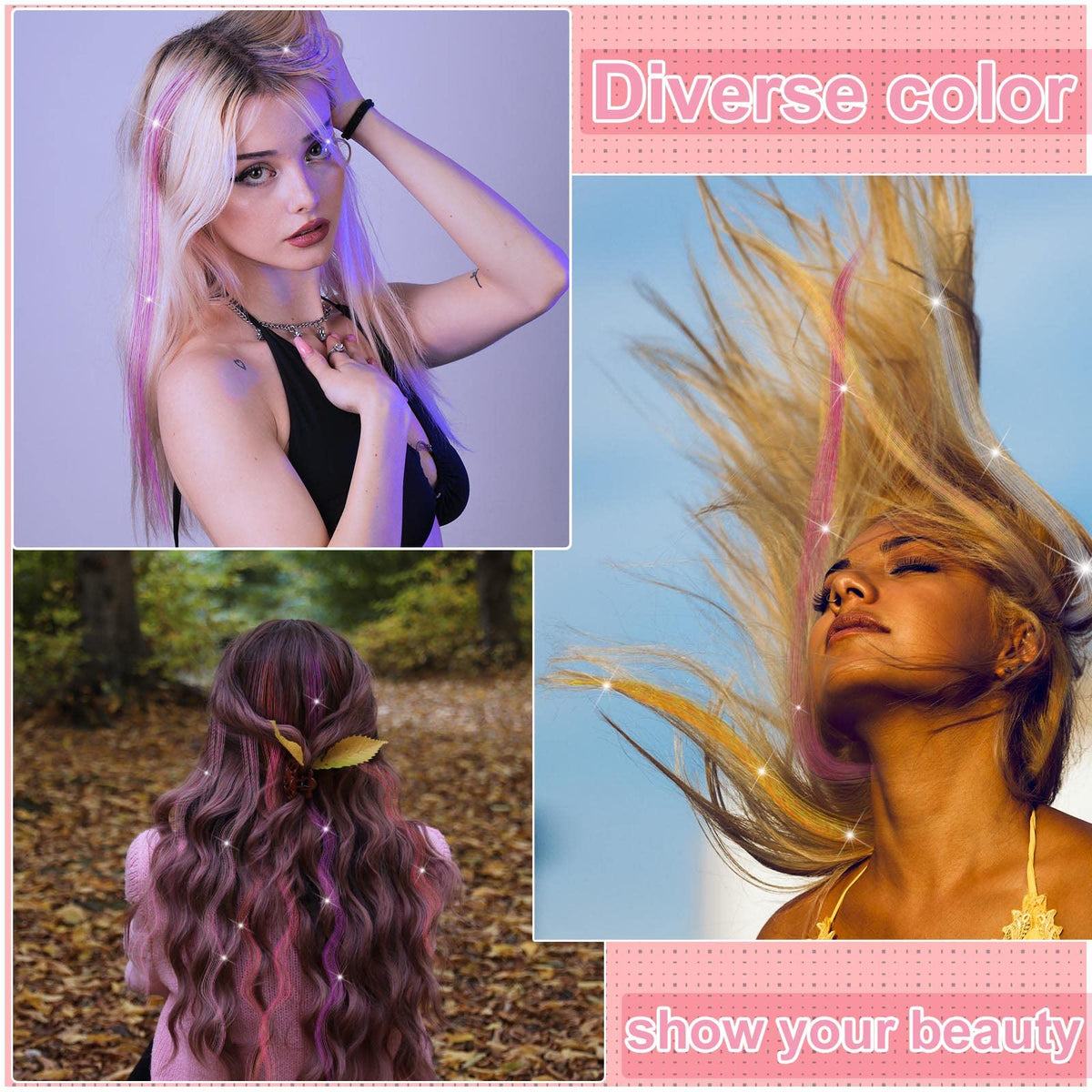 Panelee clip-in hair tinsel in rose adds rosy glow and flair