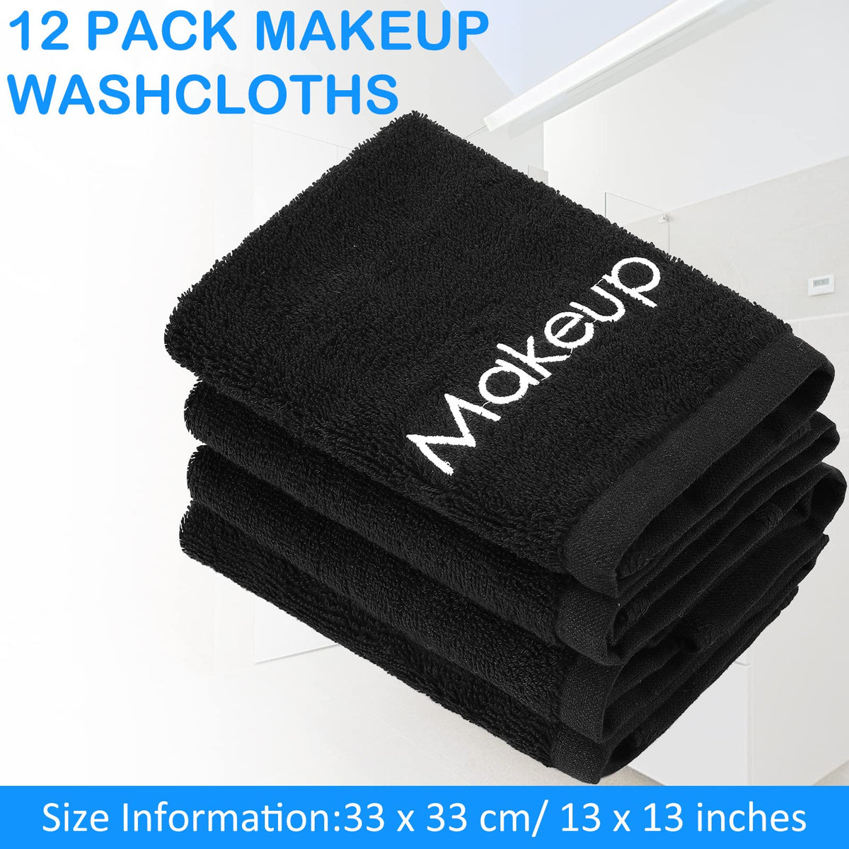 Panelee cotton face washcloths in black, 13x13in for cleansing and makeup removal.