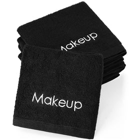 Panelee makeup washcloths in black, 12pcs, 13in, soft and absorbent for gentle makeup removal.