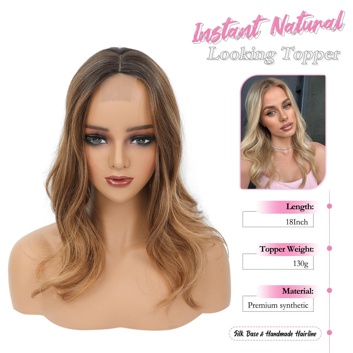 PANEWAY 18 inch topper back view blends with existing hair.