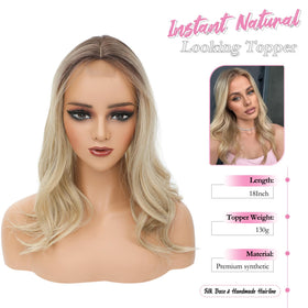 PANEWAY bleached blonde with dark roots topper close-up reveals realistic scalp color.