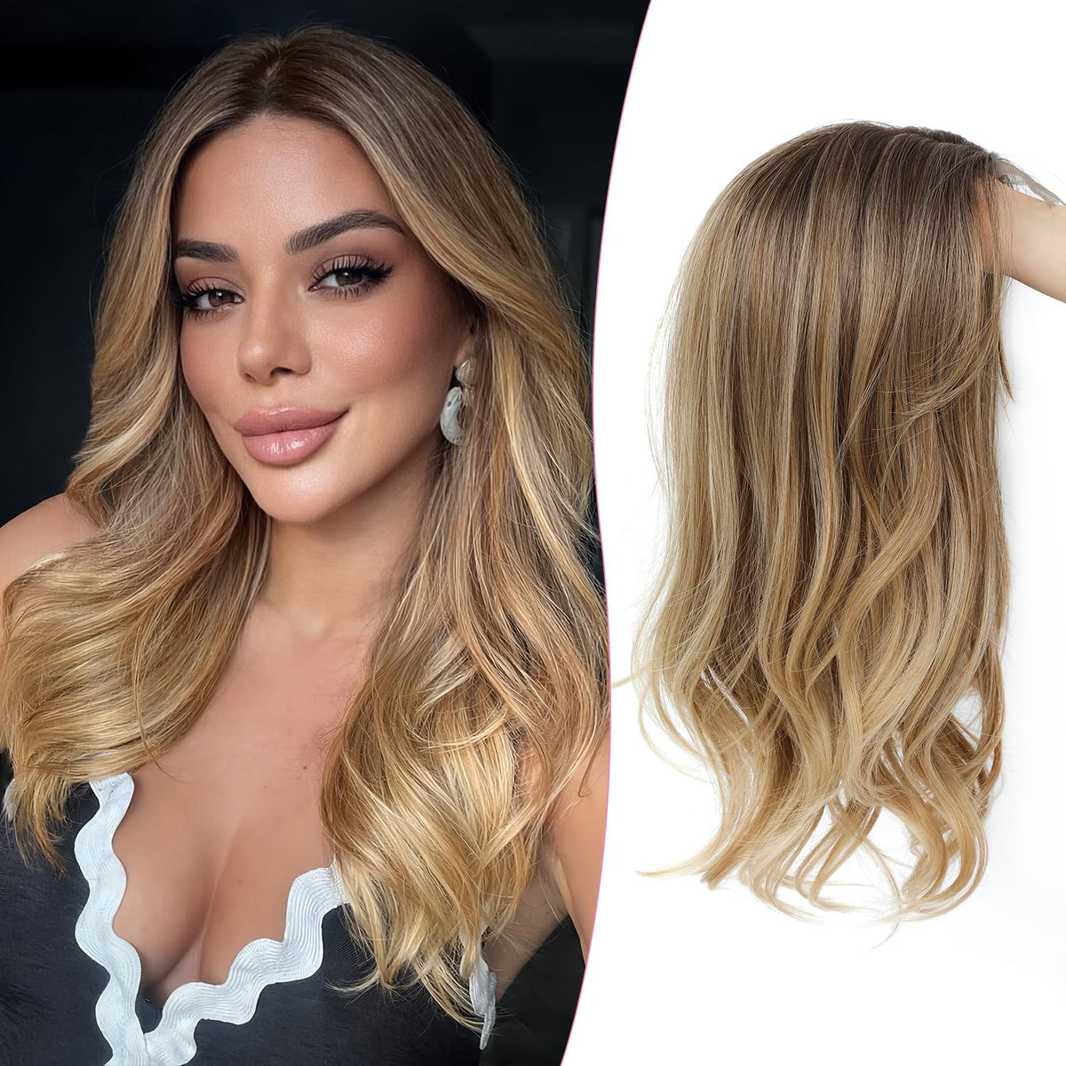 Paneway 18-inch body-wavy topper adds natural volume with seamless blend.