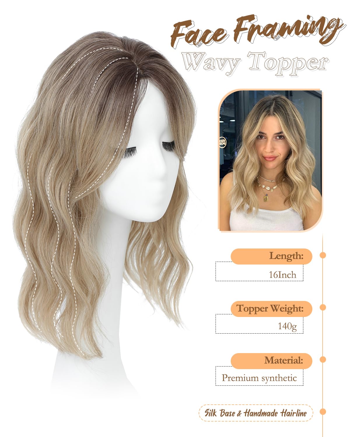 PANEWAY topper with natural lace base for seamless blending at the hairline.