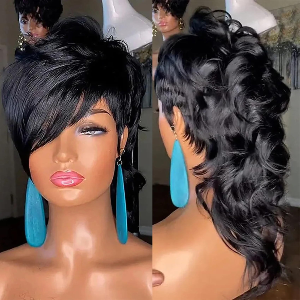PangDongLai mullet wig front view shows natural fullness for daily wear.