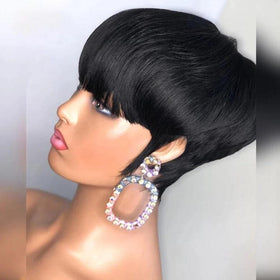 PangDongLai pixie cut wig front view with natural straight hair for daily wear