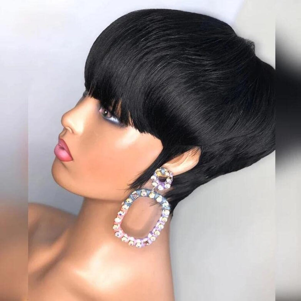 PangDongLai pixie cut wig front view with natural straight hair for daily wear