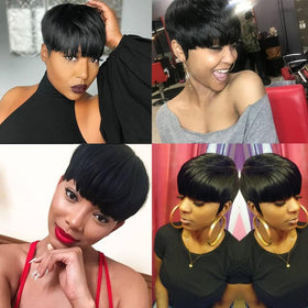 PangDongLai pixie cut wig model wearing for versatile styling