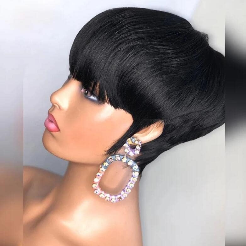 PangDongLai pixie cut wig side view, lightweight and easy to style