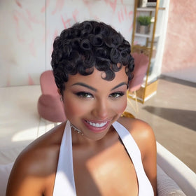 PangDongLai short layered curl wig offers comfortable wear and secure fit.