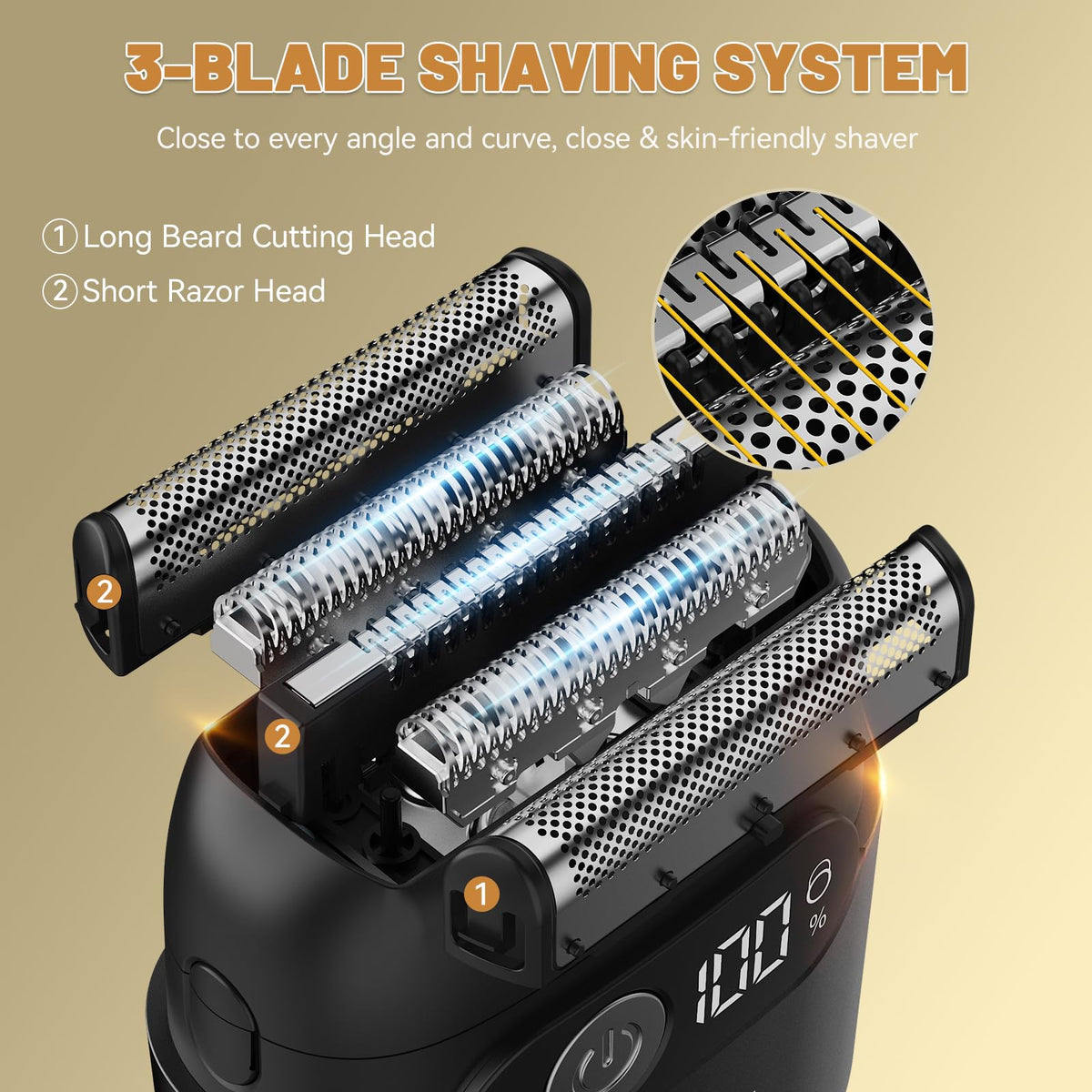 Panid shaver LED display shows battery status at a glance.