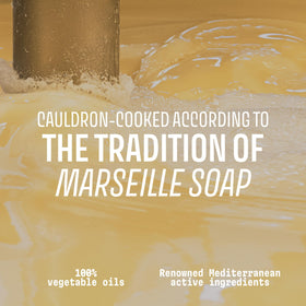 Panier des Sens iris hand soap label highlights natural ingredients and Marseille heritage.