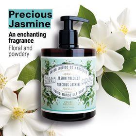 Panier des Sens Jasmine Hand Soap close-up foam showing silky lather for sensitive skin.