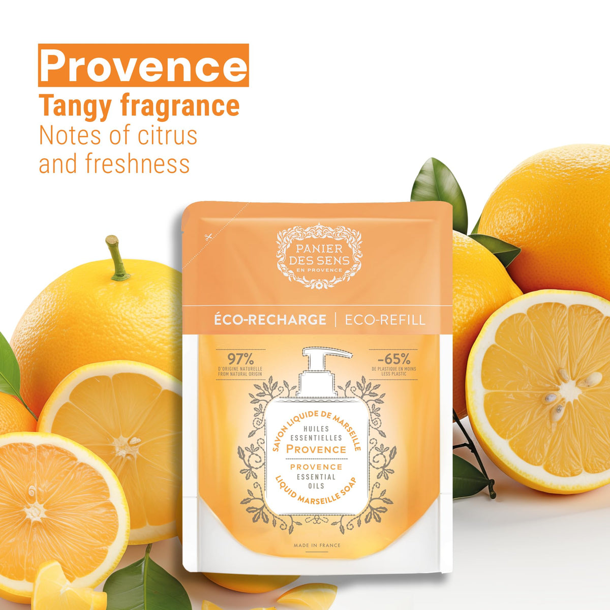 Panier des Sens olive oil nourishes refill, highlighting skin-friendly cleansing.