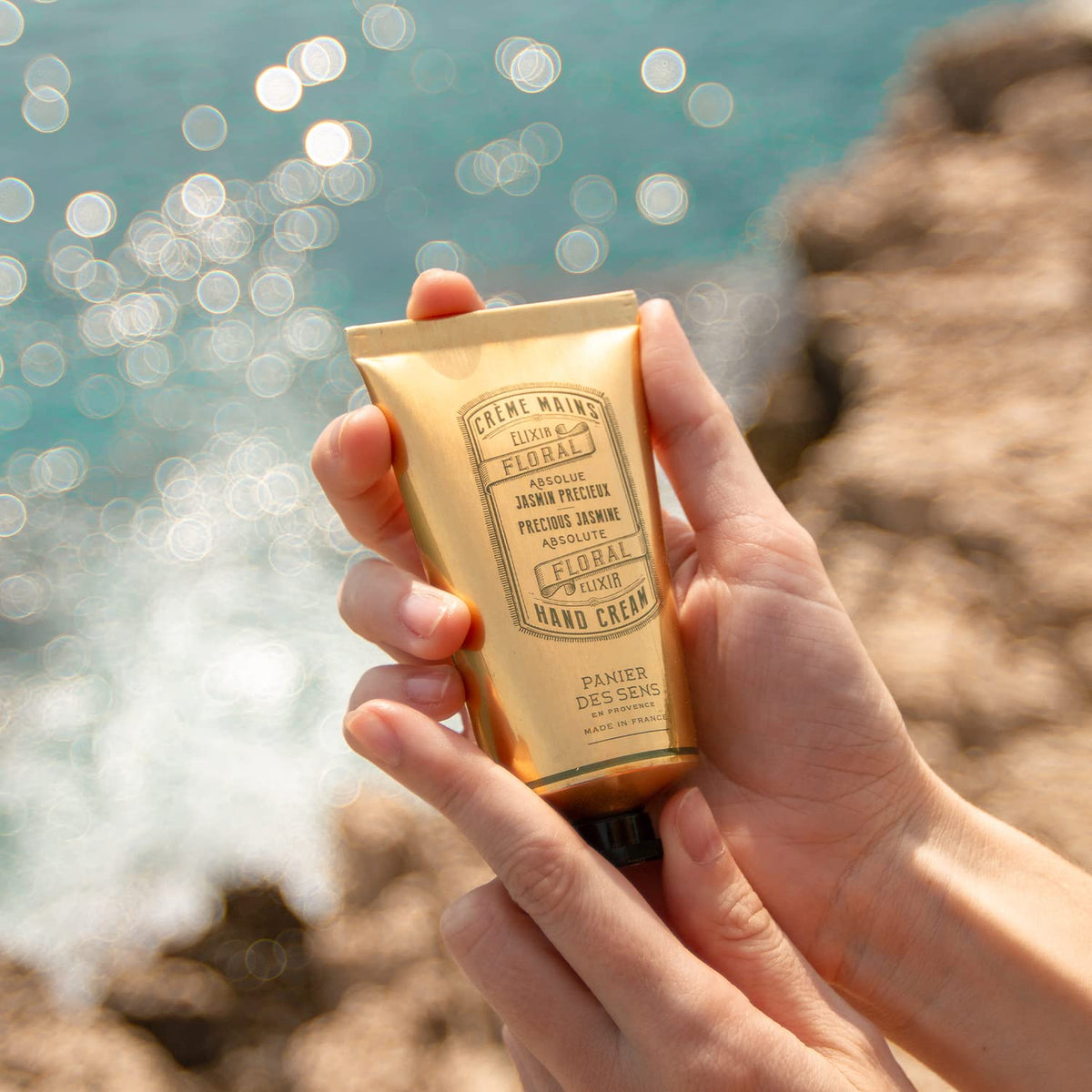Recyclable packaging closeup of Panier des Sens hand cream.