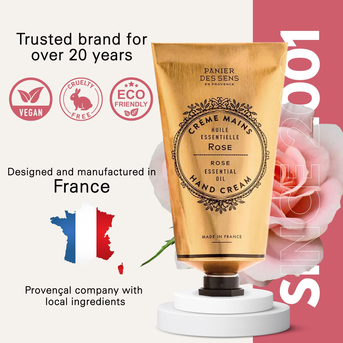 Panier des Sens Rose Hand Cream application on skin for quick, soothing relief.