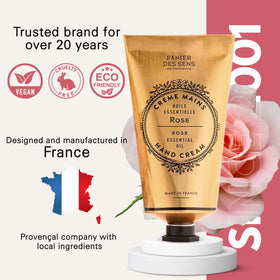 Panier des Sens Rose Hand Cream application on skin for quick, soothing relief.