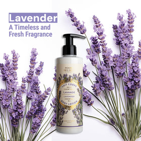 The lotion highlights shea butter and olive oil for nourishing care