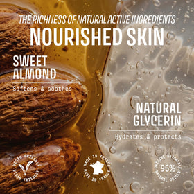 Panier des Sens Sweet Almond Hand Soap ingredients close-up with natural glycerin