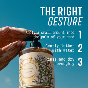 Panier des Sens Verbena closeup foam showing light moisturizing lather