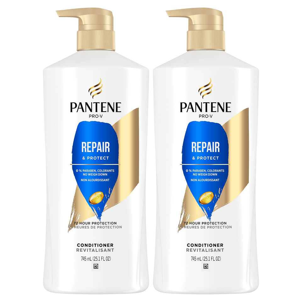 Pantene conditioner being poured from the bottle for deep hydration.