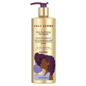 Pantene Gold Series Deep Hydrating Co-Wash bottle with argan oil for silky, moisturized curls.