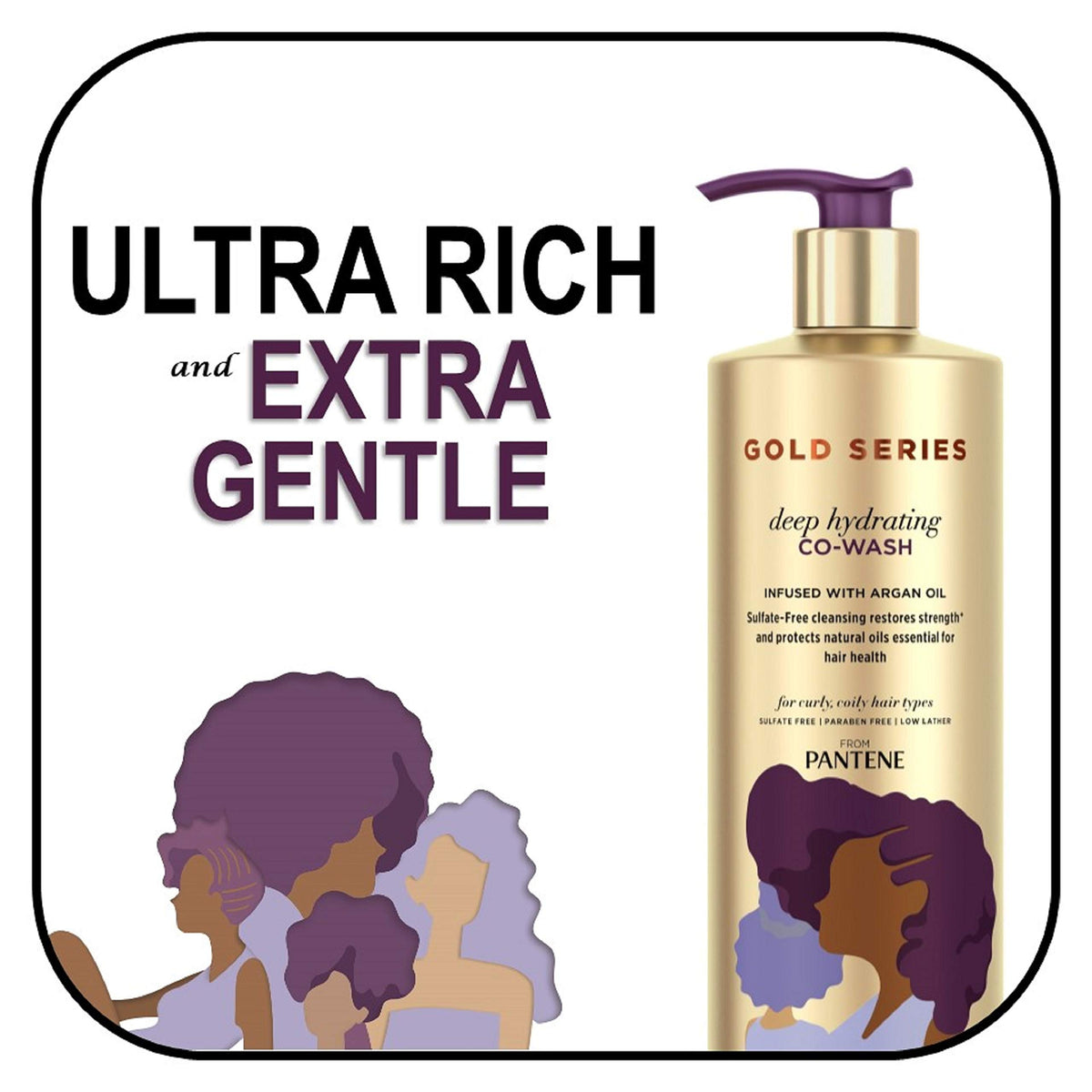 Pantene Gold Series deep hydrating co-wash close-up shows soft, manageable curls.