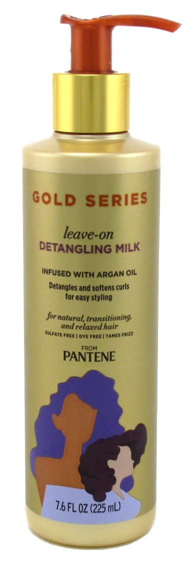 Pantene Gold Series Milk label highlights sulfate-free and dye-free formula for safer styling