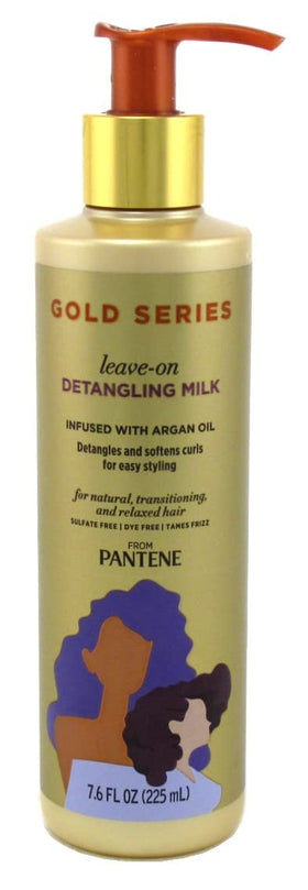Pantene Gold Series Milk label highlights sulfate-free and dye-free formula for safer styling
