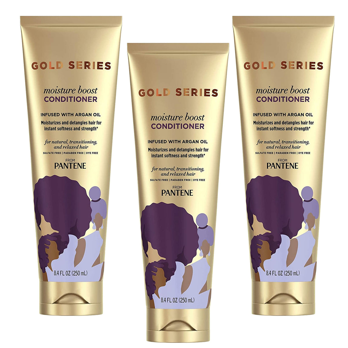 Pantene Gold Series Moist Boost Conditioner creamy formula for nourished strands.