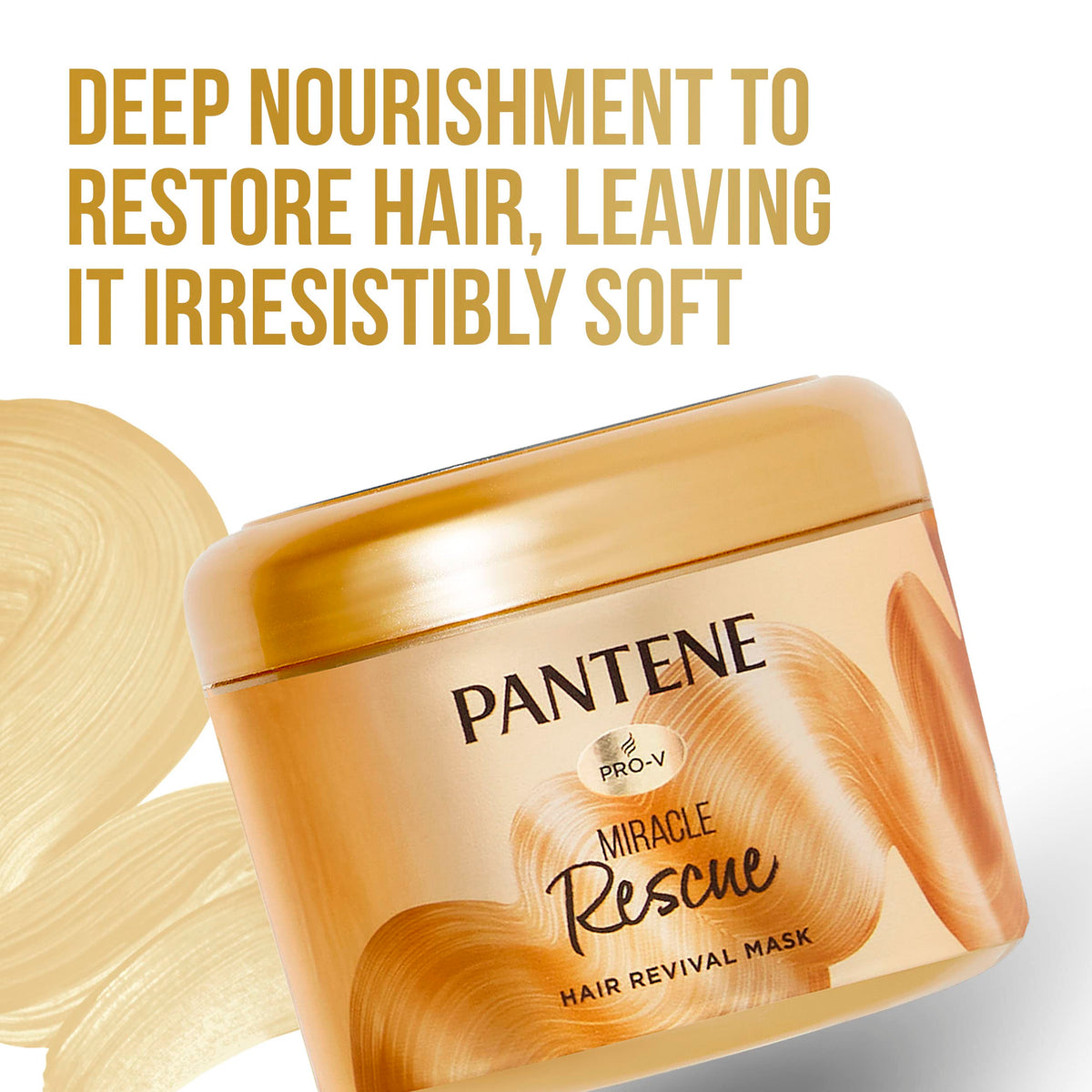 Pantene Miracle Rescue Mask on hair provides shine and a healthy-looking finish.