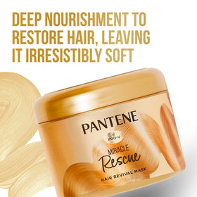 Pantene Miracle Rescue Mask on hair provides shine and a healthy-looking finish.