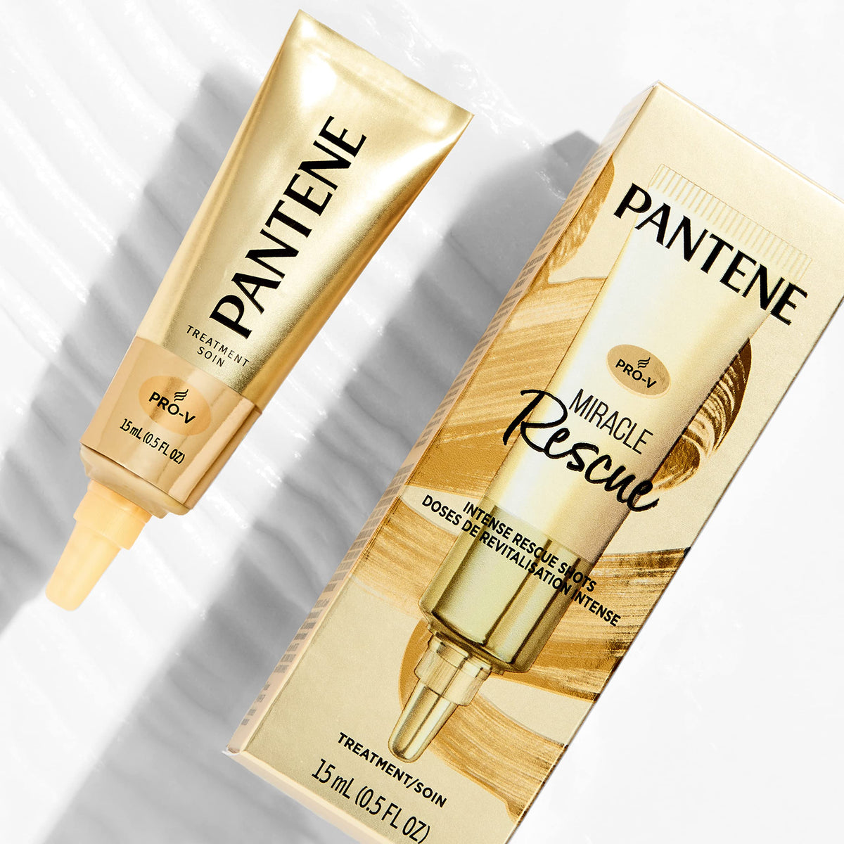Pantene Miracle Rescue Shot ampoule for intense repair demonstrated.