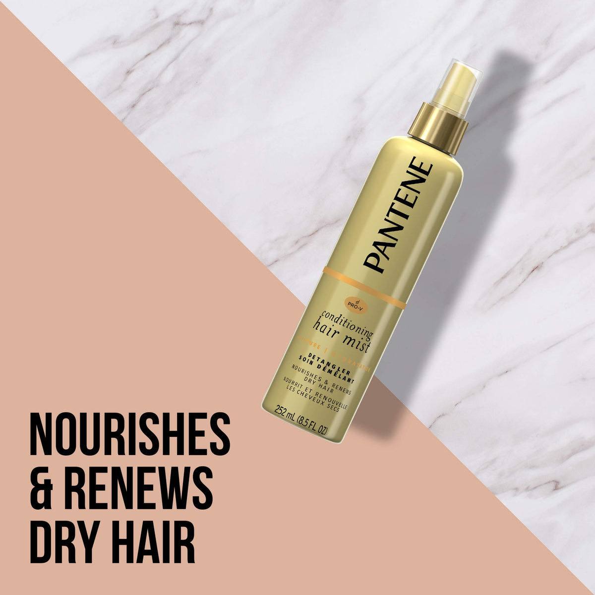 Pantene Nutrient Boost Moisture Mist hair texture closeup with lightweight moisture